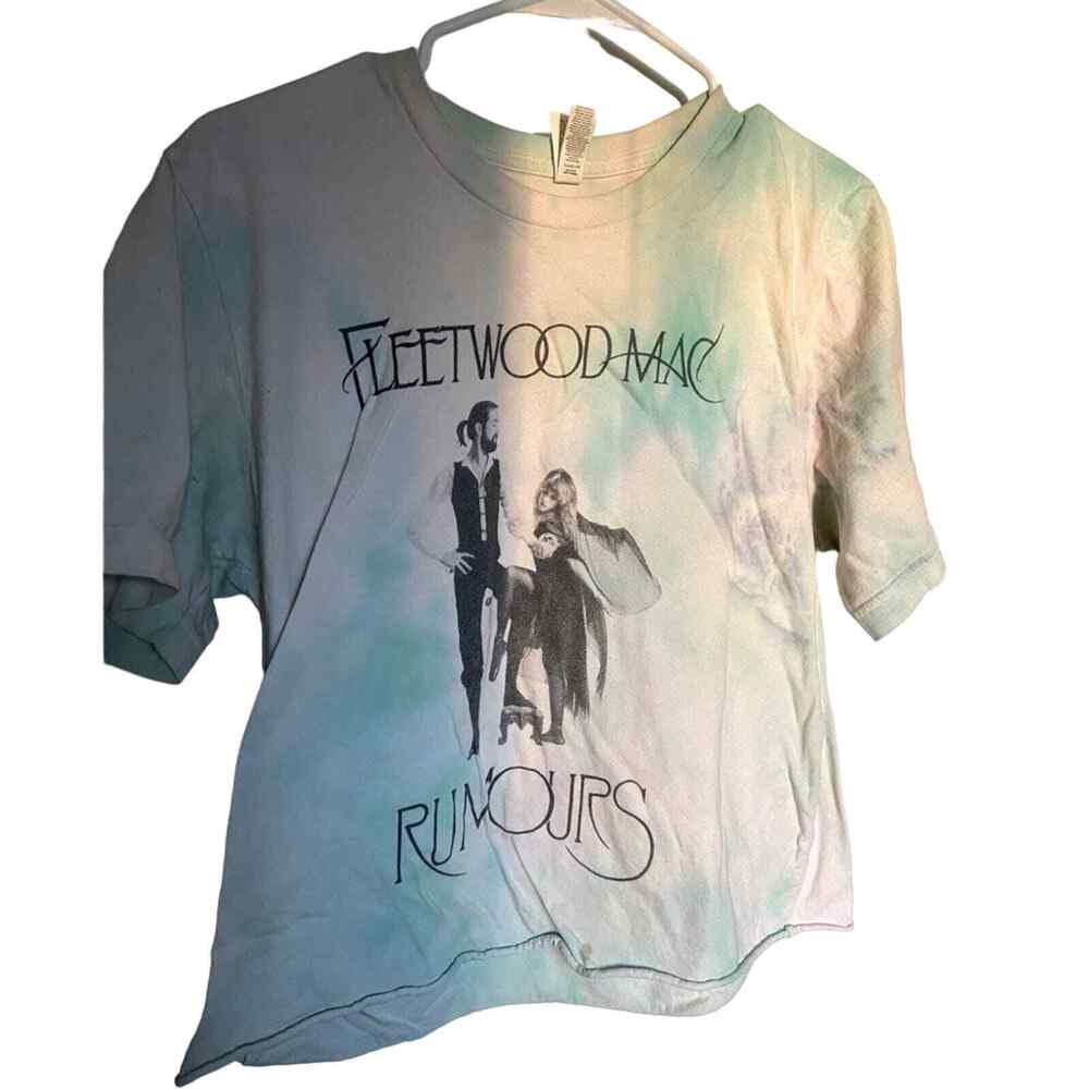 FLEETWOOD MAC Rumors Tie-Dye Cropped T-Shirt Blue White Stevie Nicks Large